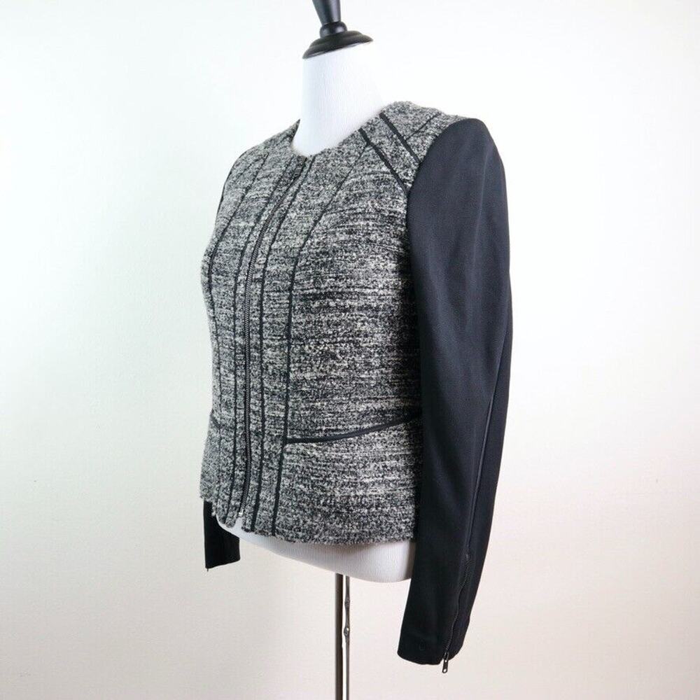 Ann Taylor Size 10 Boucle Wool Blend Moto Jacket Gray Heather - Picture 3 of 11